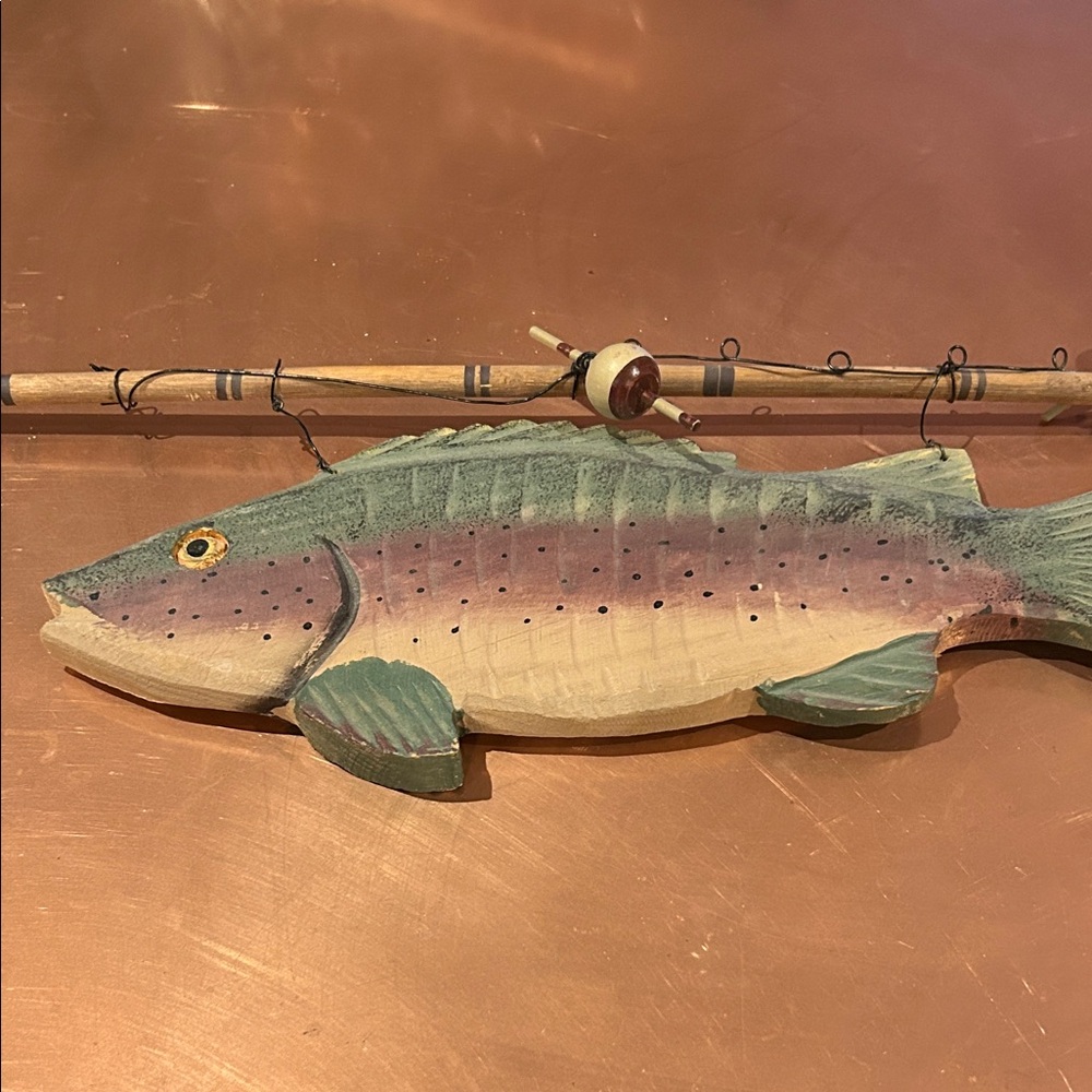 Handcrafted Wooden Fish Decor - Green and Purple